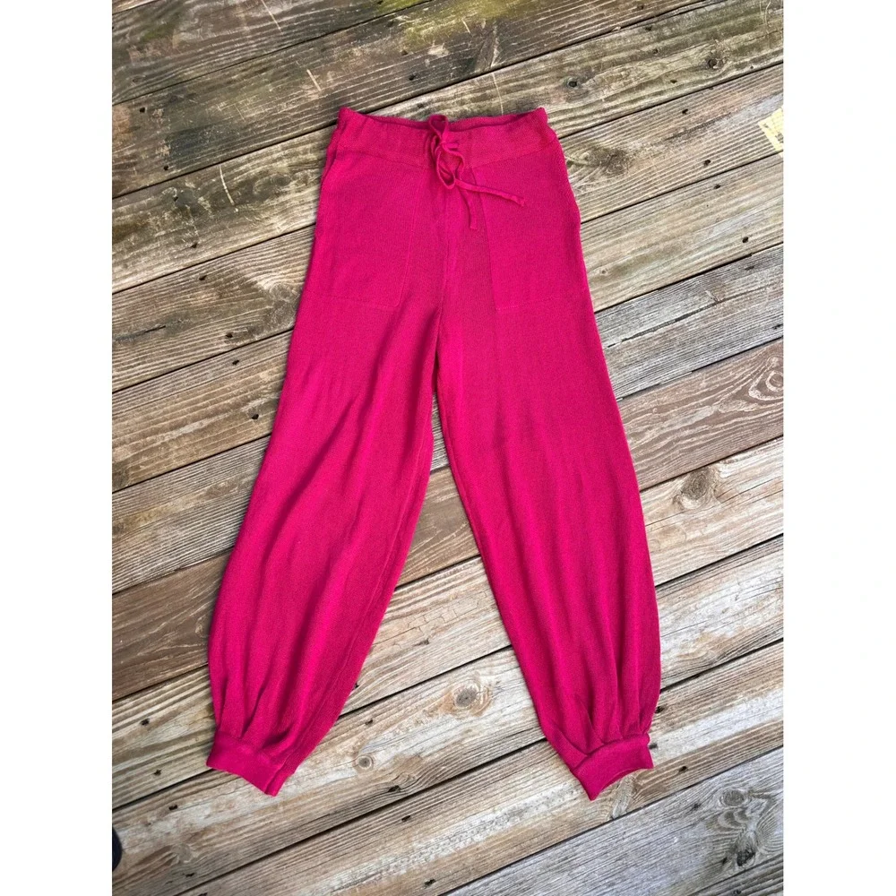 Unavailable - Free People FP Beach Magenta Pink Knit Joggers Linen Blend Pants - Picture 1 of 4